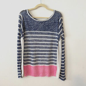 Splendid Blue White Pink Stripe Light Linen Boat-Neck Long Sleeve Sweater XS